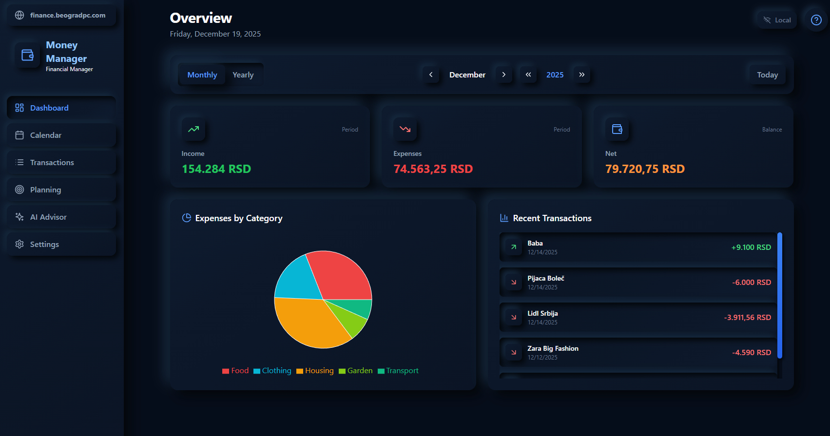 Money Manager Dashboard